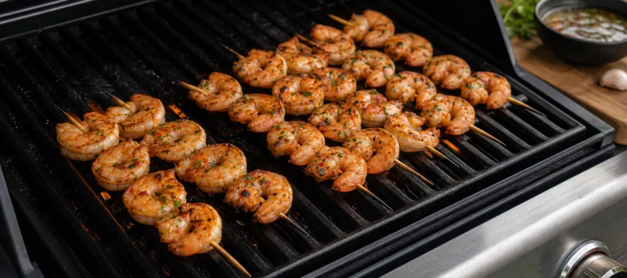 Garnelen-Spiesse vom Gasgrill schnell und knusprig