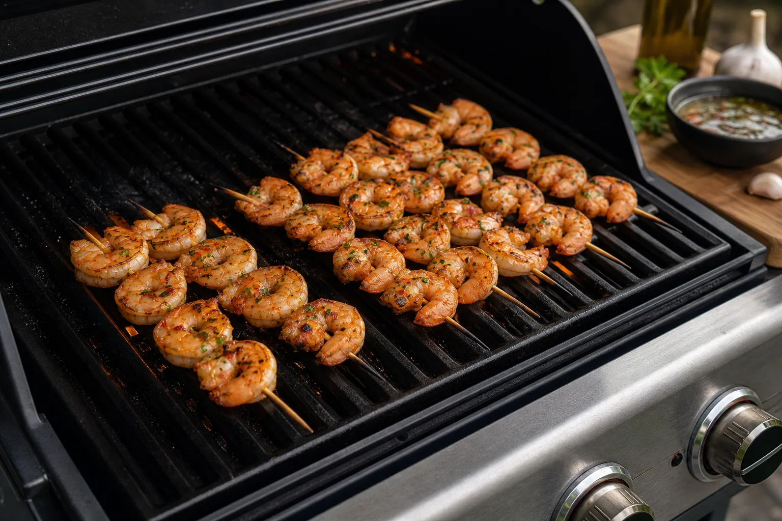Garnelen-Spiesse vom Gasgrill schnell und knusprig